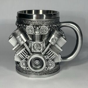 3-D V8 Sculpted Engine Mug Design Stainless Steel/Resin For Car Enthusiasts